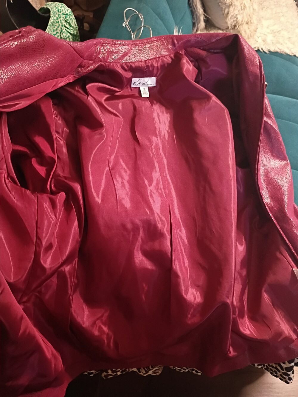 Kim Rogers Deep Berry Faux Leather Open-Front Jacket - Picture 10 of 11